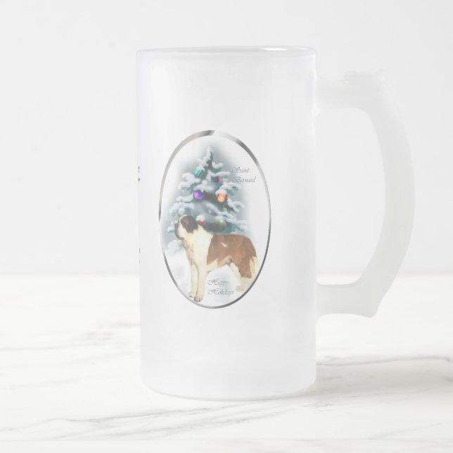 Saint Bernard Christmas Gifts Frosted Glass Beer Mug (Right)