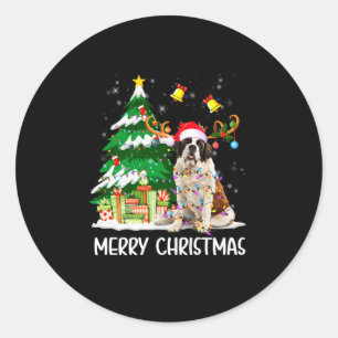 Saint Bernard Christmas Lights Tree Santa Xmas Paj Classic Round Sticker