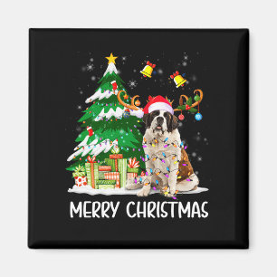 Saint Bernard Christmas Lights Tree Santa Xmas Paj Magnet