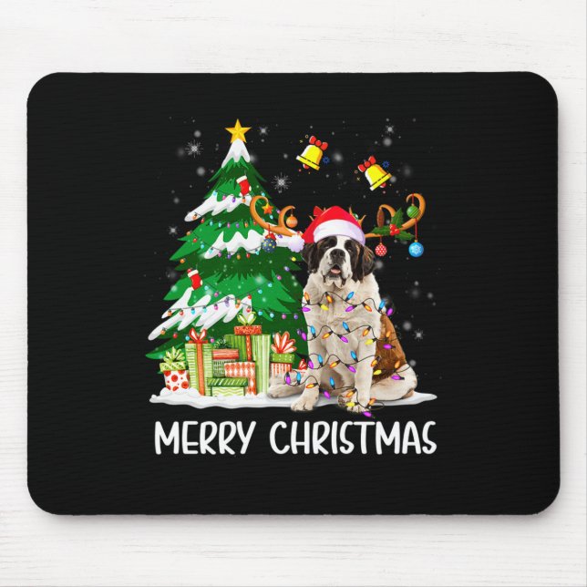 Saint Bernard Christmas Lights Tree Santa Xmas Paj Mouse Mat (Front)