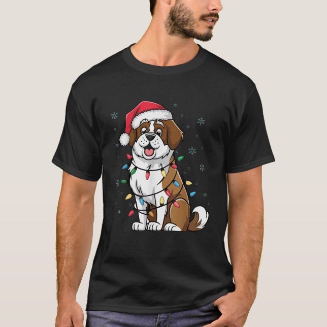 Saint Bernard Christmas Lights Xmas Dogs Gifts for T-Shirt (Front)
