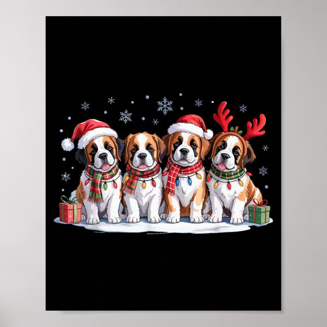 Saint Bernard Christmas Pupes Dog Lovers Funny Hol Poster (Front)
