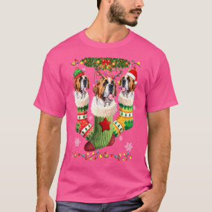 Saint Bernard Christmas Socks Tree Light Xmas Sant T-Shirt