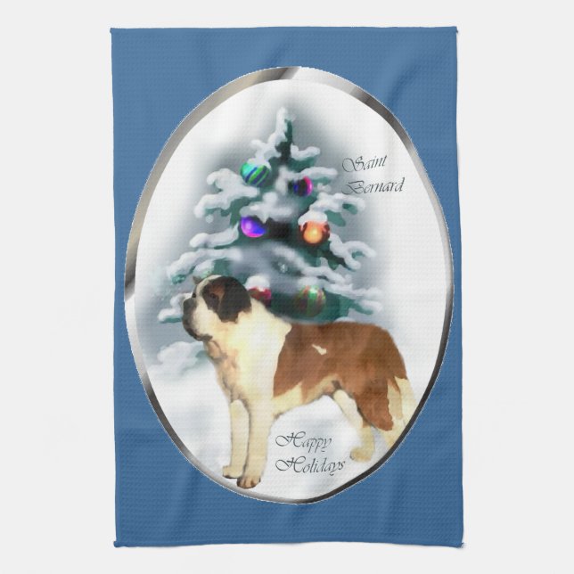 Saint Bernard Christmas Tea Towel (Vertical)