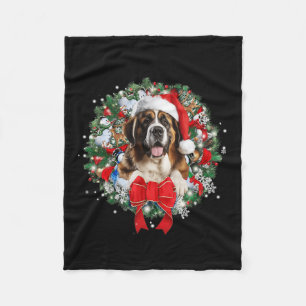 Saint Bernard Christmas Wreath Decoration Xmas Paj Fleece Blanket
