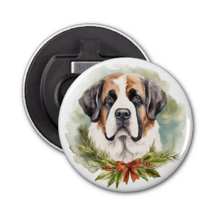 Saint Bernard Christmas Wreath Festive Pup Bottle Opener