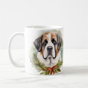 Saint Bernard Christmas Wreath Festive Pup Coffee Mug