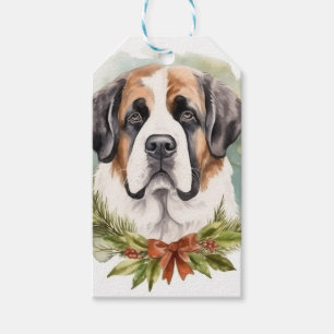Saint Bernard Christmas Wreath Festive Pup Gift Tags