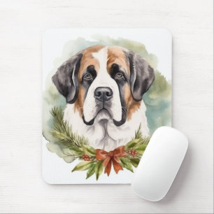 Saint Bernard Christmas Wreath Festive Pup Mouse Mat