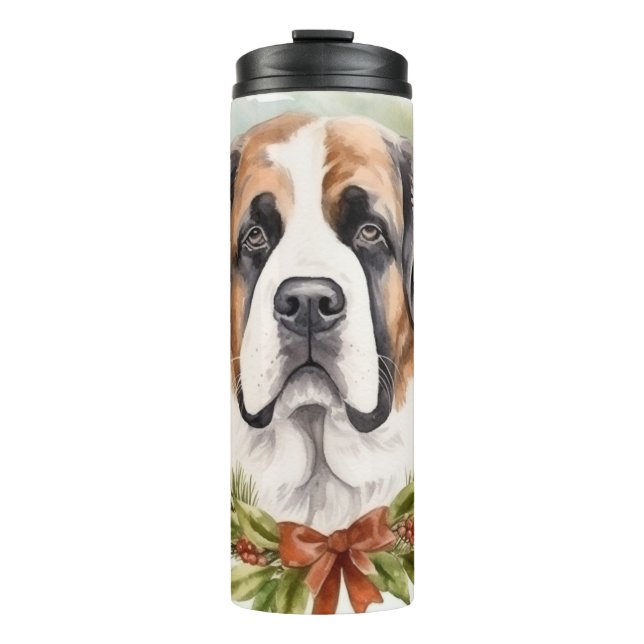 Saint Bernard Christmas Wreath Festive Pup Thermal Tumbler (Front)