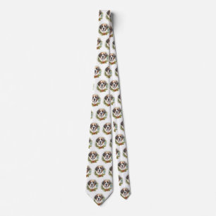 Saint Bernard Christmas Wreath Festive Pup Tie