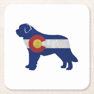 Saint Bernard Colorado Flag Silhouette Square Paper Coaster