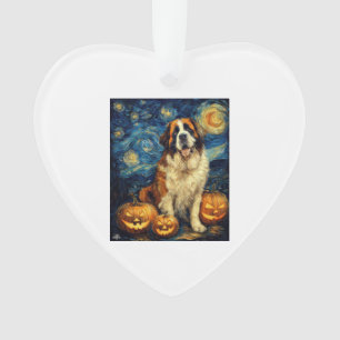 Saint Bernard Cute Dog Halloween Jack O Lantern Pu Ornament