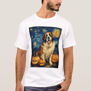 Saint Bernard Cute Dog Halloween Jack O Lantern Pu T-Shirt