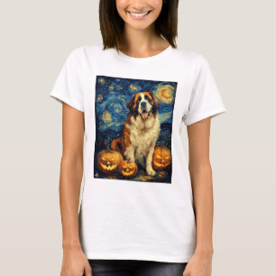 Saint Bernard Cute Dog Halloween Jack O Lantern Pu T-Shirt
