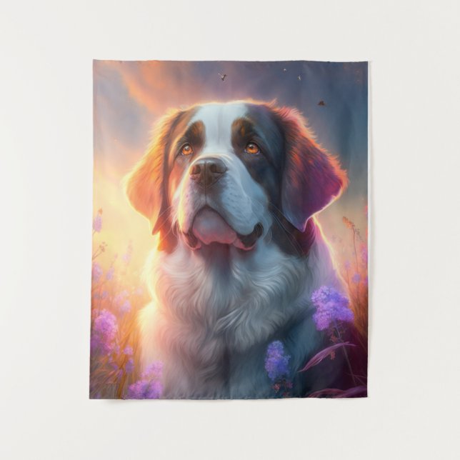 Saint Bernard Dog Animal Portrait Painting Pet Art Tapestry (Front)