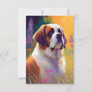 Saint Bernard Dog Animal Portrait Painting Pet  Thank You Card
