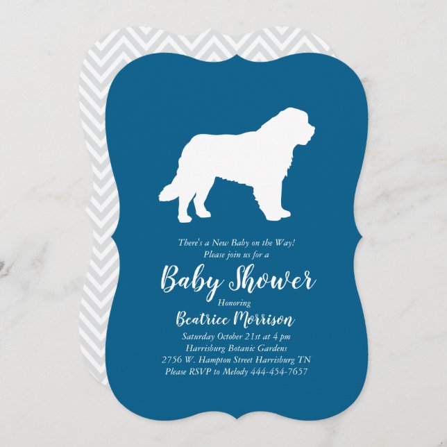 Saint Bernard Dog Baby Shower Boy Blue Invitation (Front/Back)