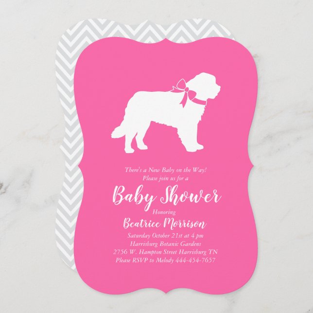 Saint Bernard Dog Baby Shower Girl Pink Invitation (Front/Back)
