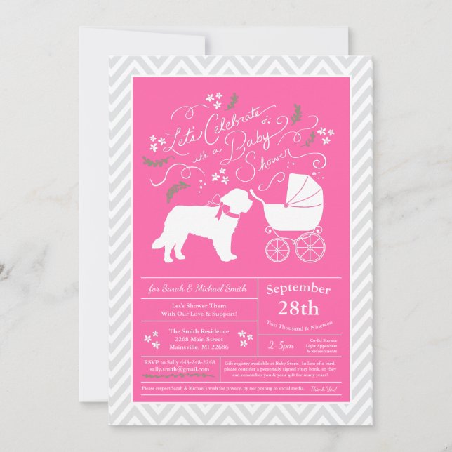 Saint Bernard Dog Baby Shower Girl Pink Invitation (Front)