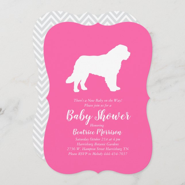 Saint Bernard Dog Baby Shower Girl Pink Invitation (Front/Back)