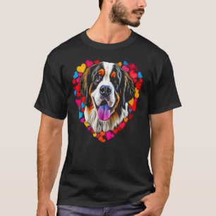 Saint Bernard Dog Blue Red Heart Love T-Shirt