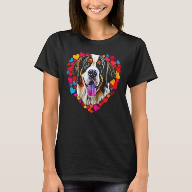 Saint Bernard Dog Blue Red Heart Love T-Shirt (Front)