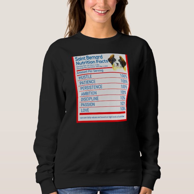 Saint Bernard Dog Breed Owner Funny Nutrition Fact Sweatshirt (Front)
