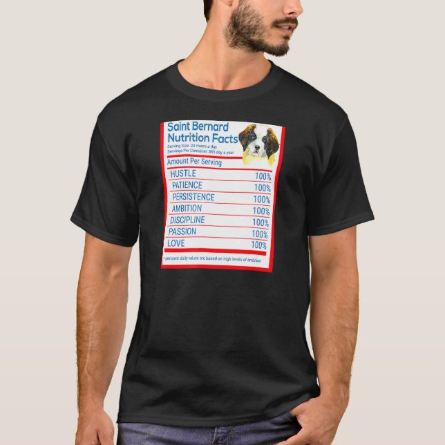 Saint Bernard Dog Breed Owner Funny Nutrition Fact T-Shirt (Front)
