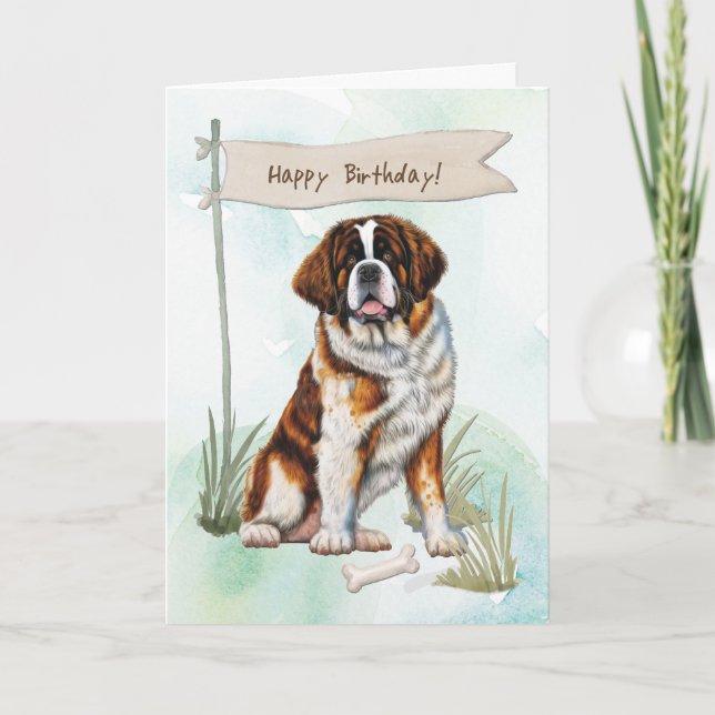 Saint Bernard Dog Breed Under Birthday Sign Card (Front)