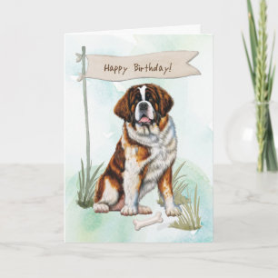 Saint Bernard Dog Breed Under Birthday Sign Card