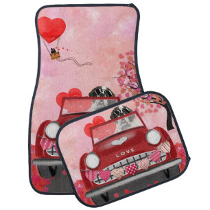 Saint Bernard Dog Car with Hearts Valentine's  Car Mat