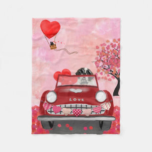Saint Bernard Dog Car with Hearts Valentine's  Fleece Blanket