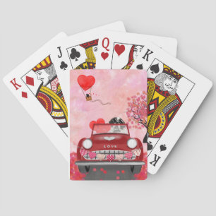 Saint Bernard Dog Car with Hearts Valentine's  Playing Cards