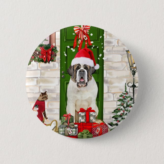 Saint Bernard Dog Christmas  6 Cm Round Badge (Front)