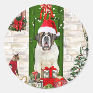 Saint Bernard Dog Christmas Classic Round Sticker