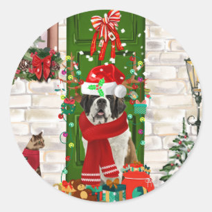 Saint Bernard Dog Christmas Classic Round Sticker
