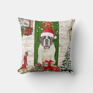 Saint Bernard Dog Christmas Cushion