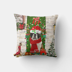 Saint Bernard Dog Christmas Cushion