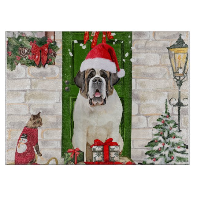 Saint Bernard Dog Christmas  Cutting Board (Front)
