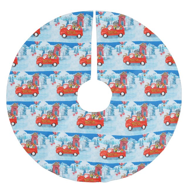 Saint Bernard Dog Christmas Delivery Truck Snow Brushed Polyester Tree Skirt (Front)