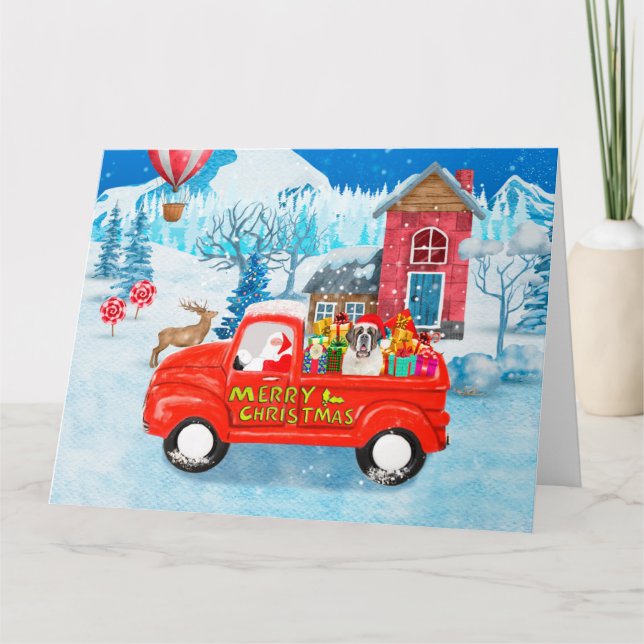Saint Bernard Dog Christmas Delivery Truck Snow Card (Front)