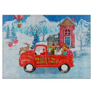 Saint Bernard Dog Christmas Delivery Truck Snow Cutting Board