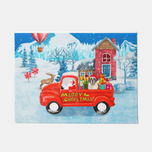 Saint Bernard Dog Christmas Delivery Truck Snow Doormat