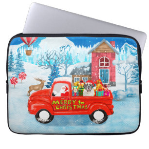 Saint Bernard Dog Christmas Delivery Truck Snow Laptop Sleeve
