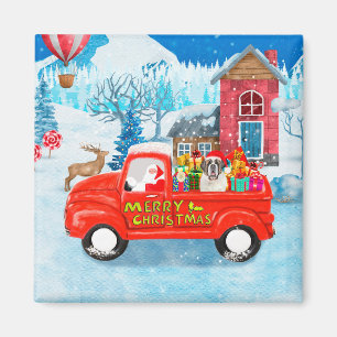 Saint Bernard Dog Christmas Delivery Truck Snow Magnet