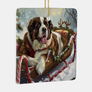 Saint Bernard Dog Christmas Festive  Ceramic Ornament