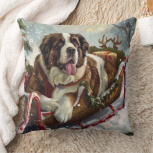 Saint Bernard Dog Christmas Festive Cushion