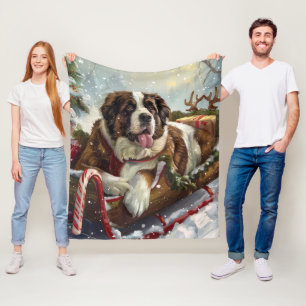 Saint Bernard Dog Christmas Festive  Fleece Blanket