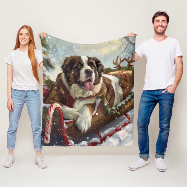 Saint Bernard Dog Christmas Festive  Fleece Blanket (In Situ)